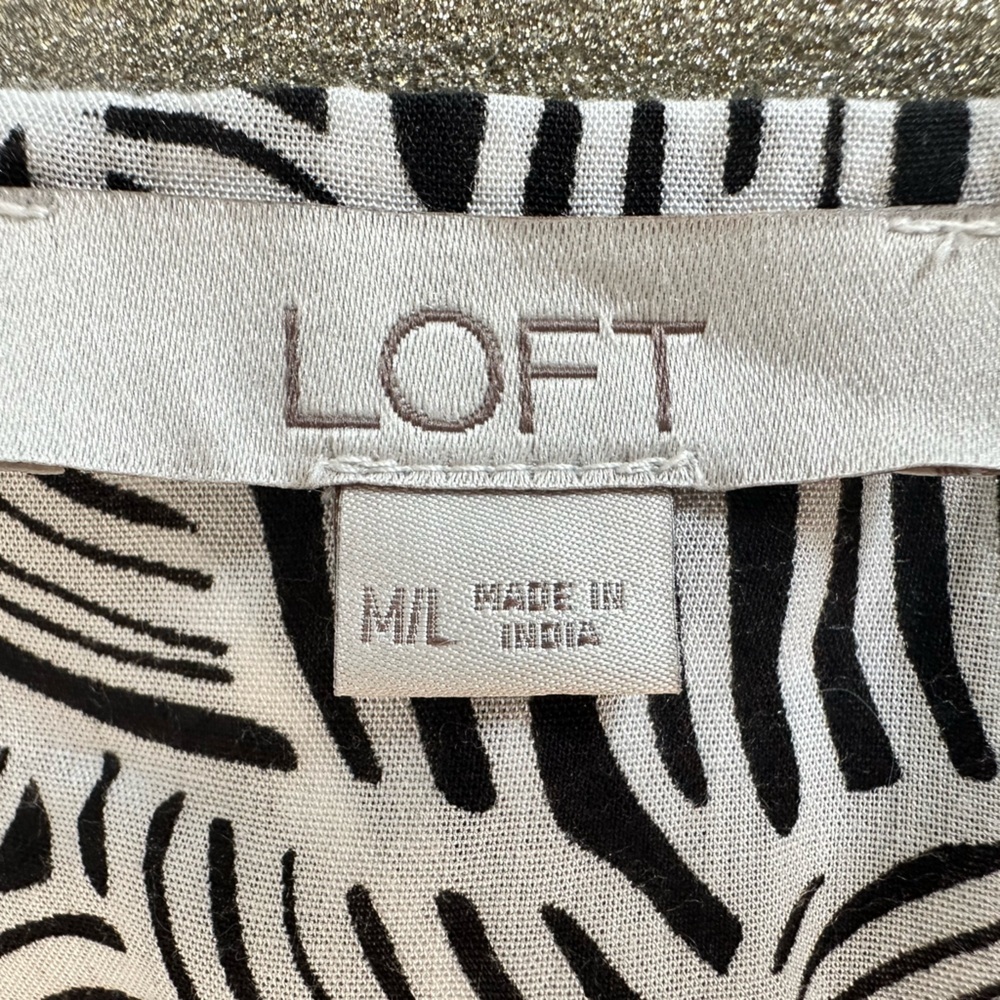 LOFT Black & White Abstract Print Tie-Front Midi Cover Up Dress | Size M/L(1228) - Picture 13 of 14